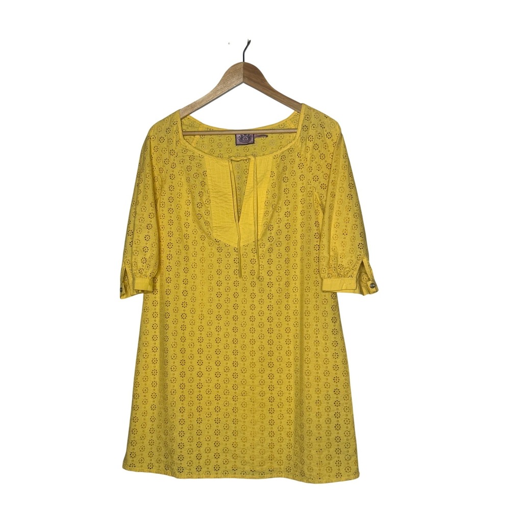 Y2K Juicy Couture Yellow Eyelet Boho Mini Dress Cottagecore Medium - Picture 2 of 9